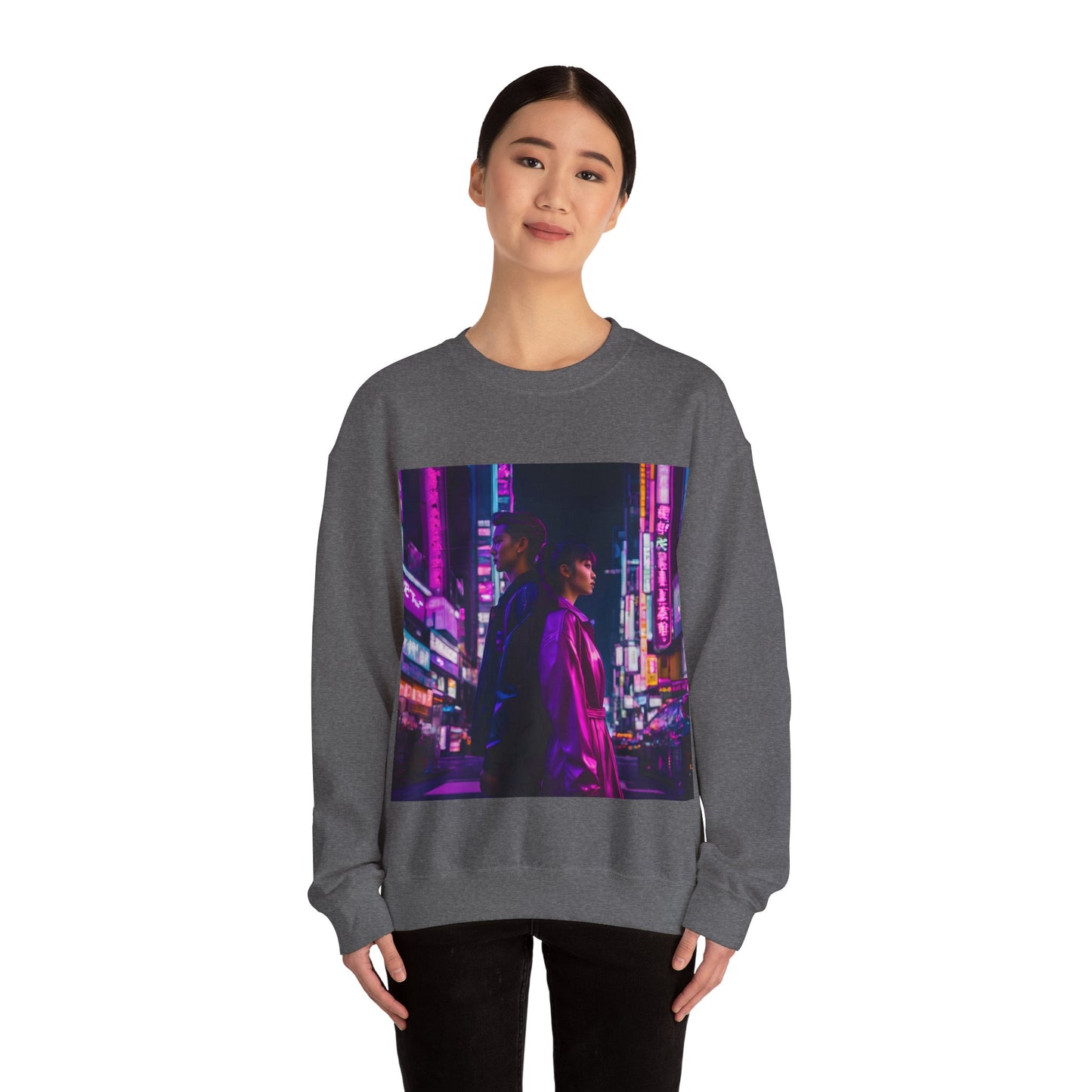 "Midnight in Neo Tokyo" Double Print Unisex Heavy Blend™ Crewneck Sweatshirt