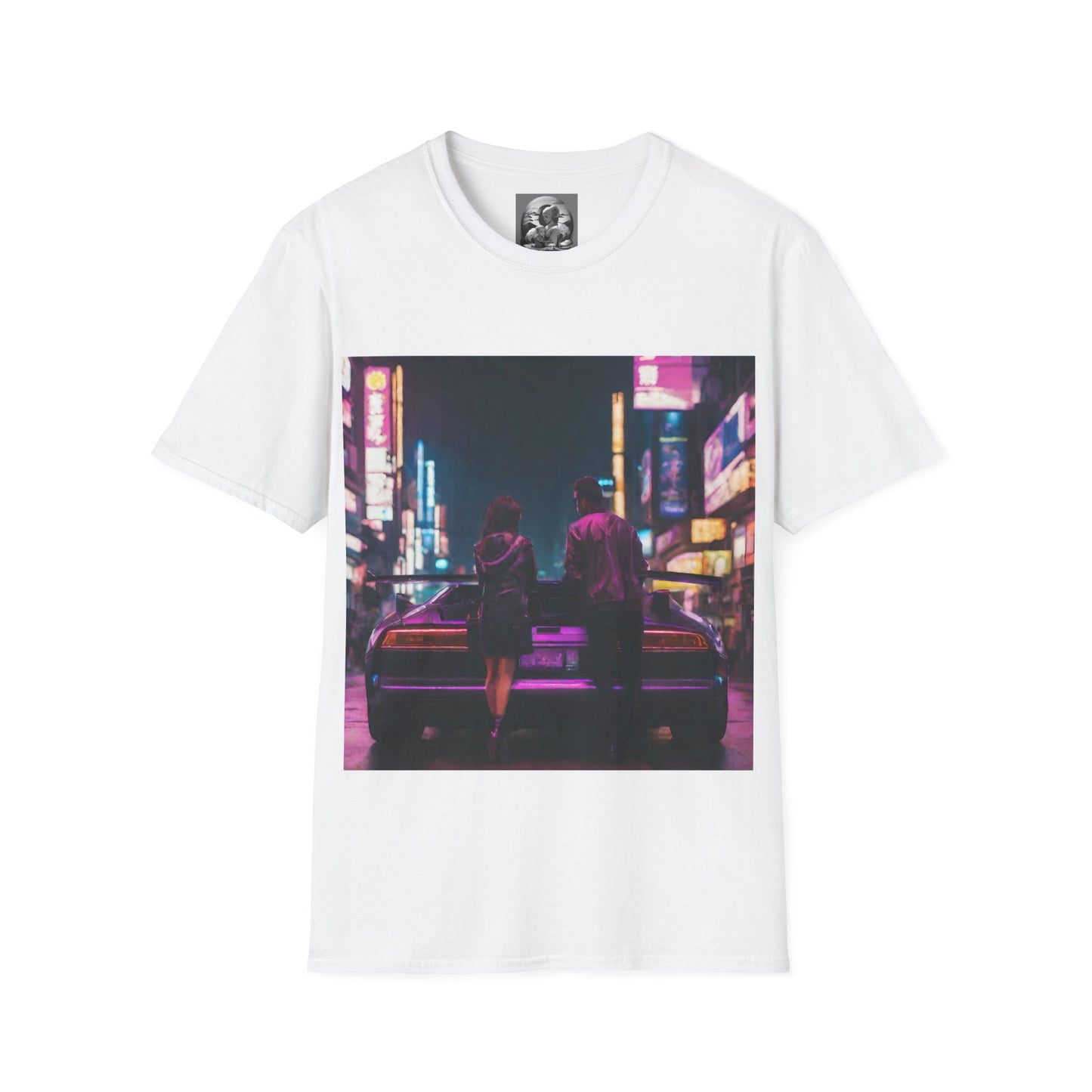 "Midnight in Neo Tokyo" Single Print Unisex Softstyle T-Shirt