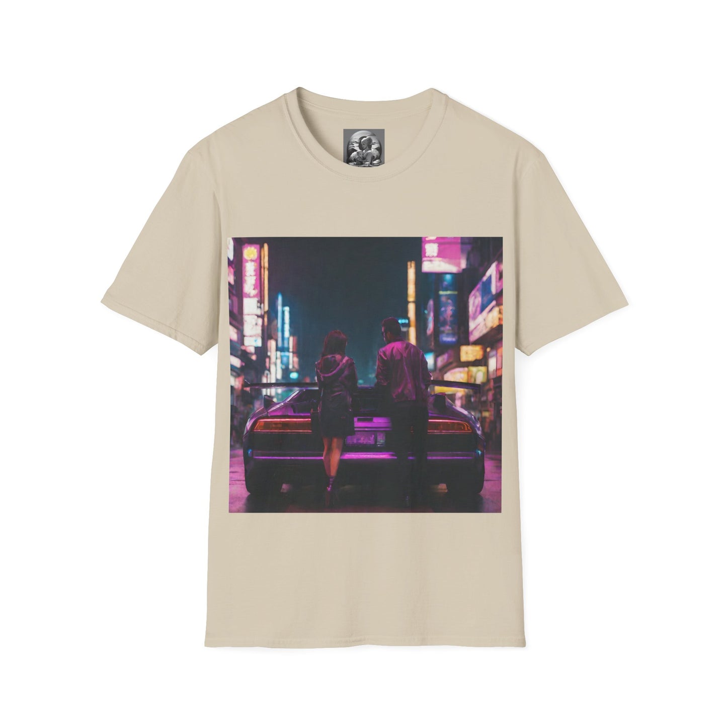 "Midnight in Neo Tokyo" Single Print Unisex Softstyle T-Shirt