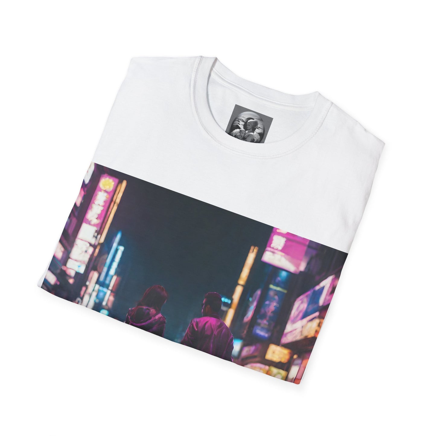 "Midnight in Neo Tokyo" Single Print Unisex Softstyle T-Shirt