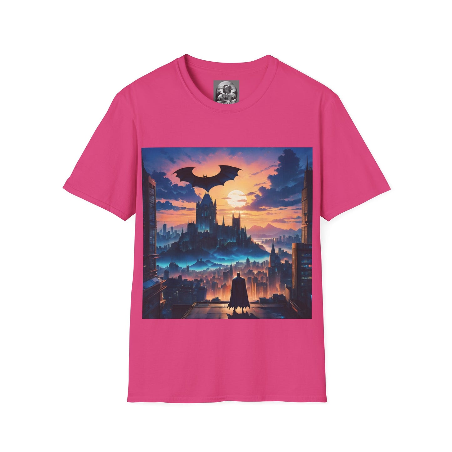 " The Dark Knight watching" Single Print Unisex Softstyle T-Shirt