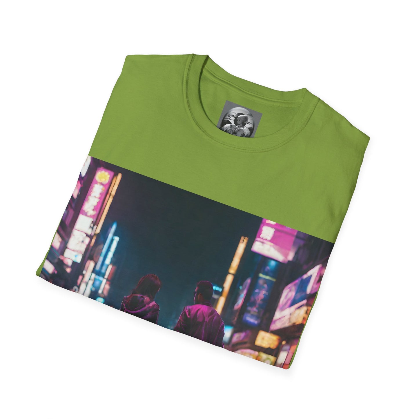 "Midnight in Neo Tokyo" Single Print Unisex Softstyle T-Shirt